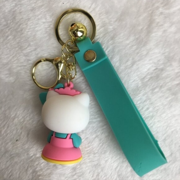Hello Kitty Keychain with Pink and Teal Charm - Picture 2 of 2